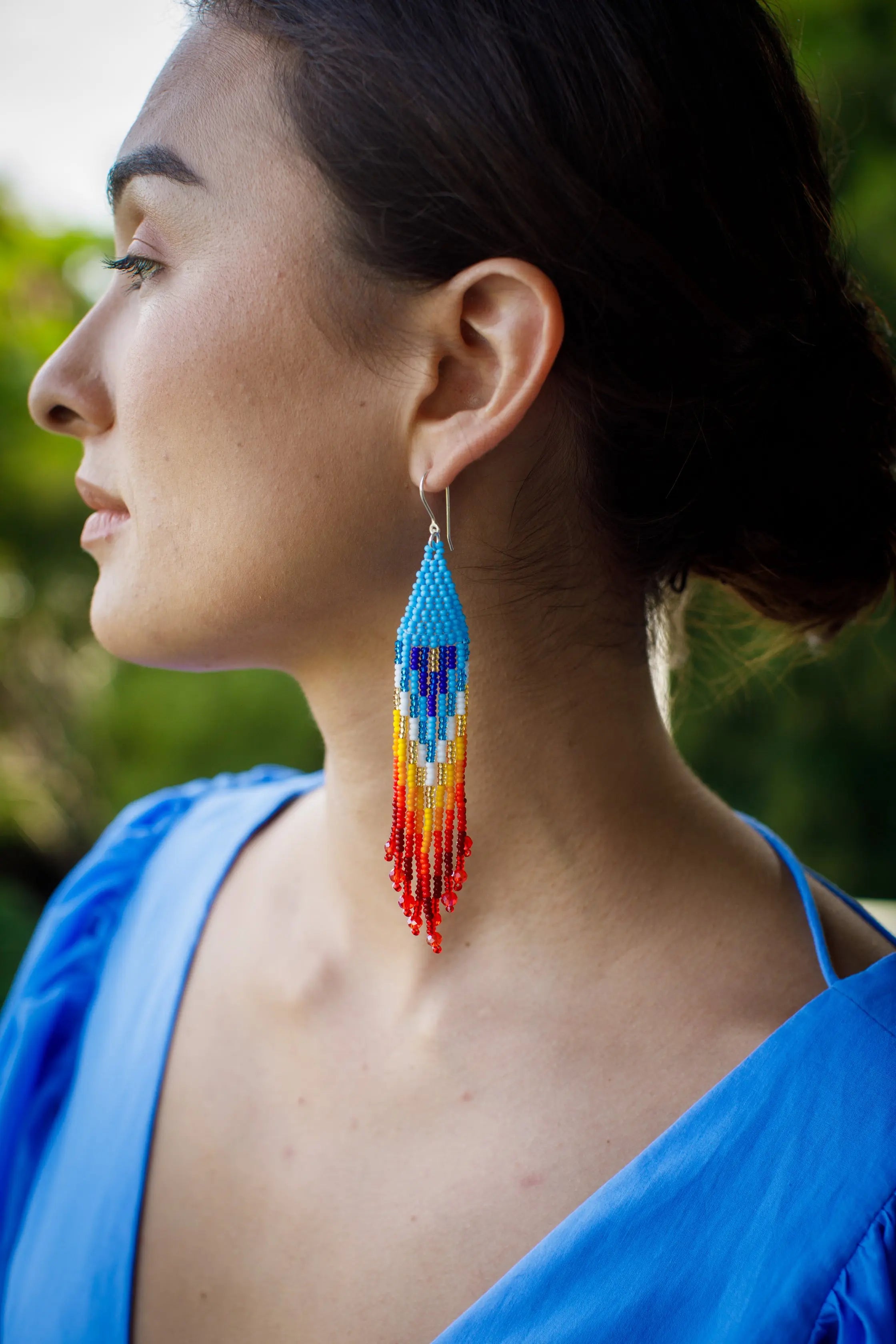 Blue Fire Beaded Earrings Earth Wisdom Collection