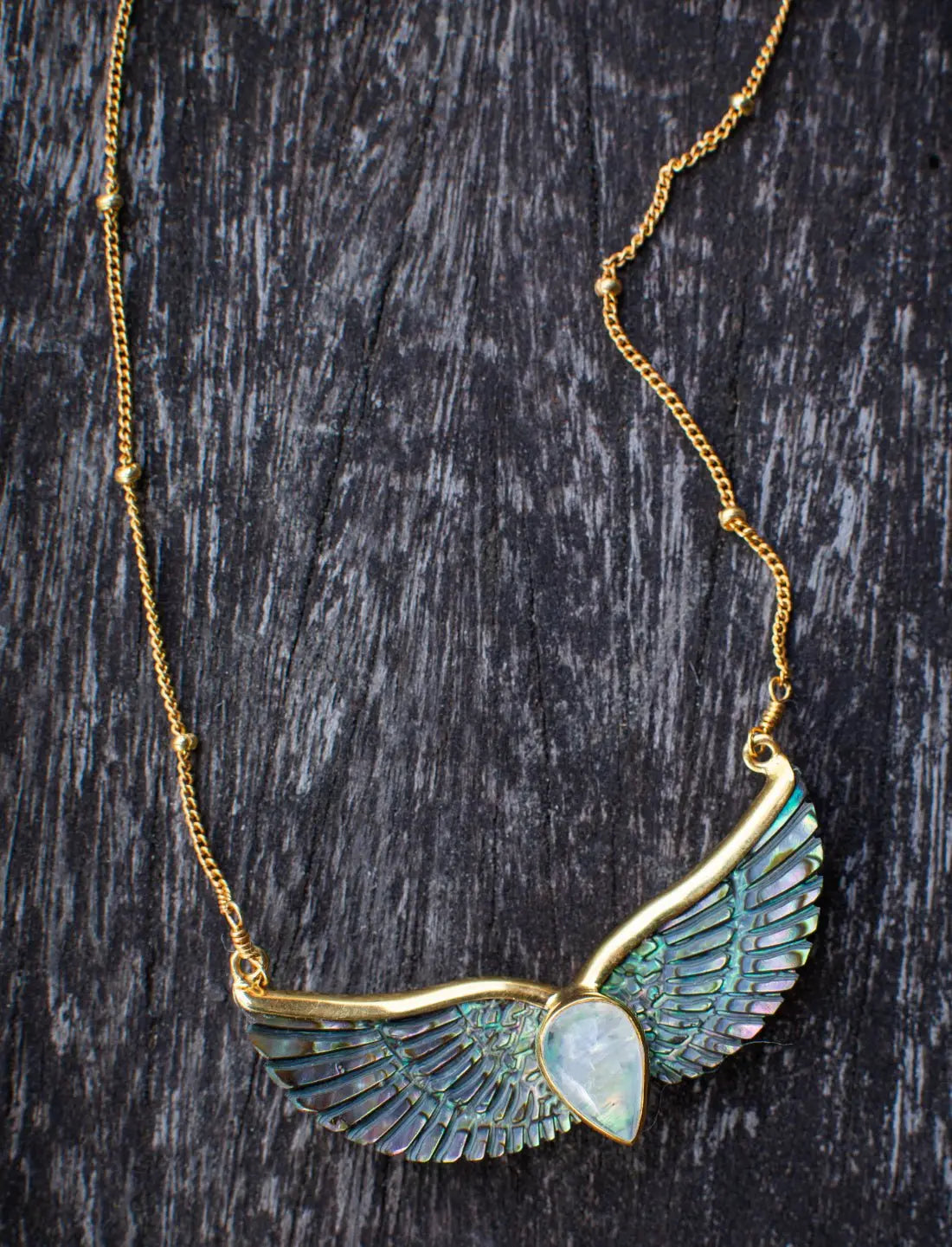Abalone Moonstone Wings Necklace - Earth Wisdom Collection