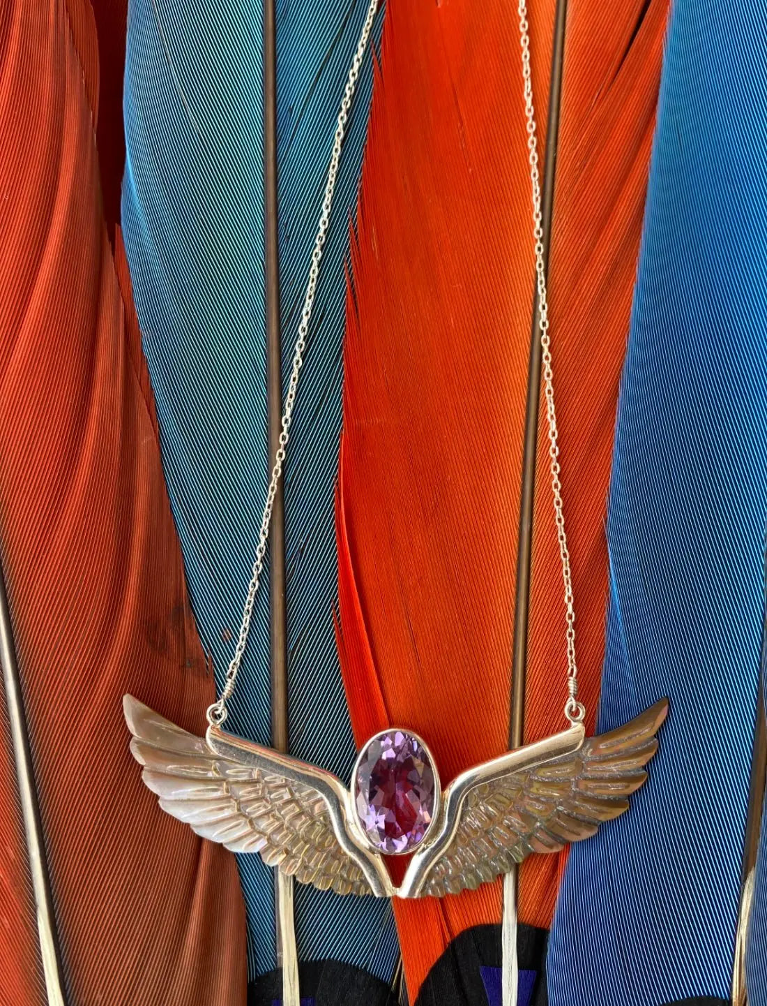 Amethyst on feathers