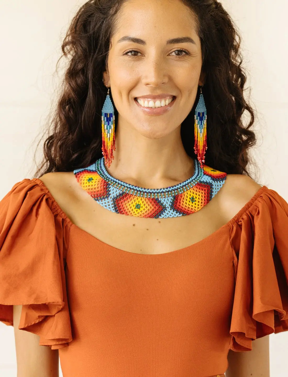 Blue Fire Beaded Earrings - Earth Wisdom Collection