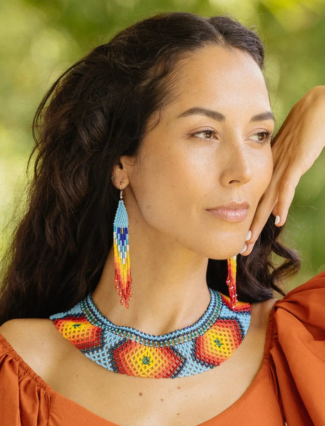 Blue Fire Beaded Earrings - Earth Wisdom Collection