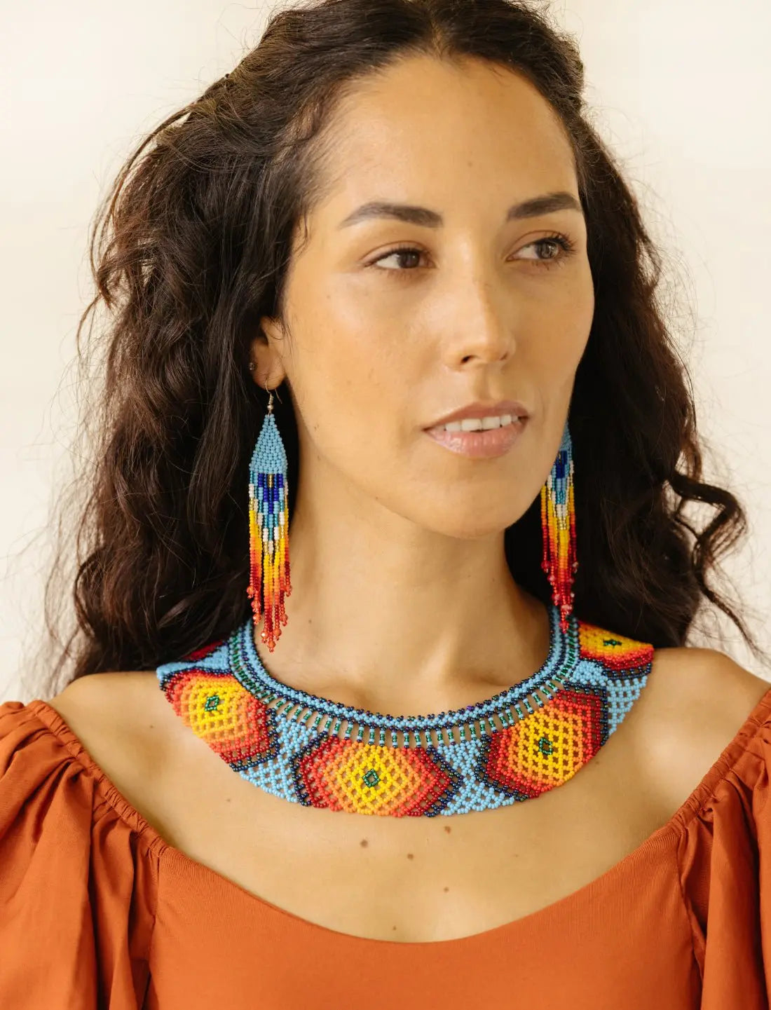 Blue Fire Beaded Earrings - Earth Wisdom Collection