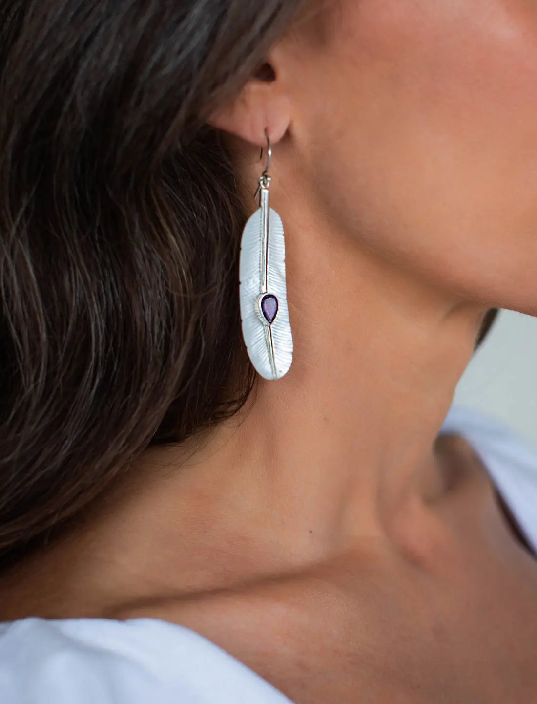 Feather Amethyst Earrings - Earth Wisdom Collection