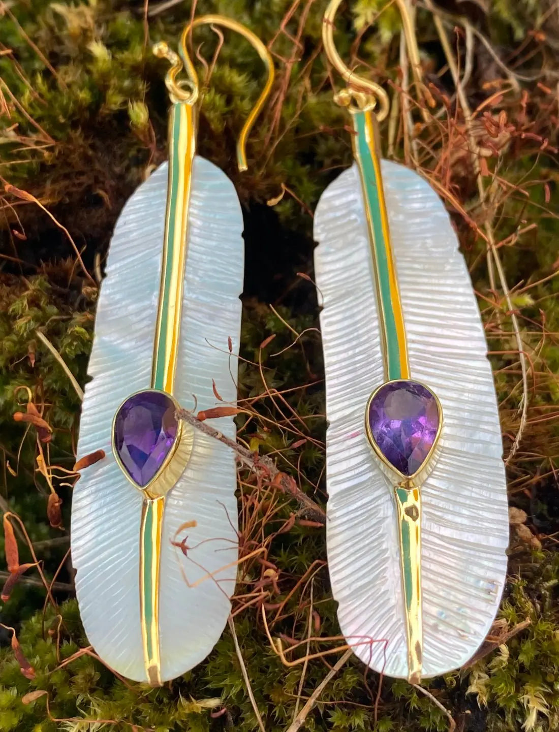 Feather Amethyst Earrings - Earth Wisdom Collection