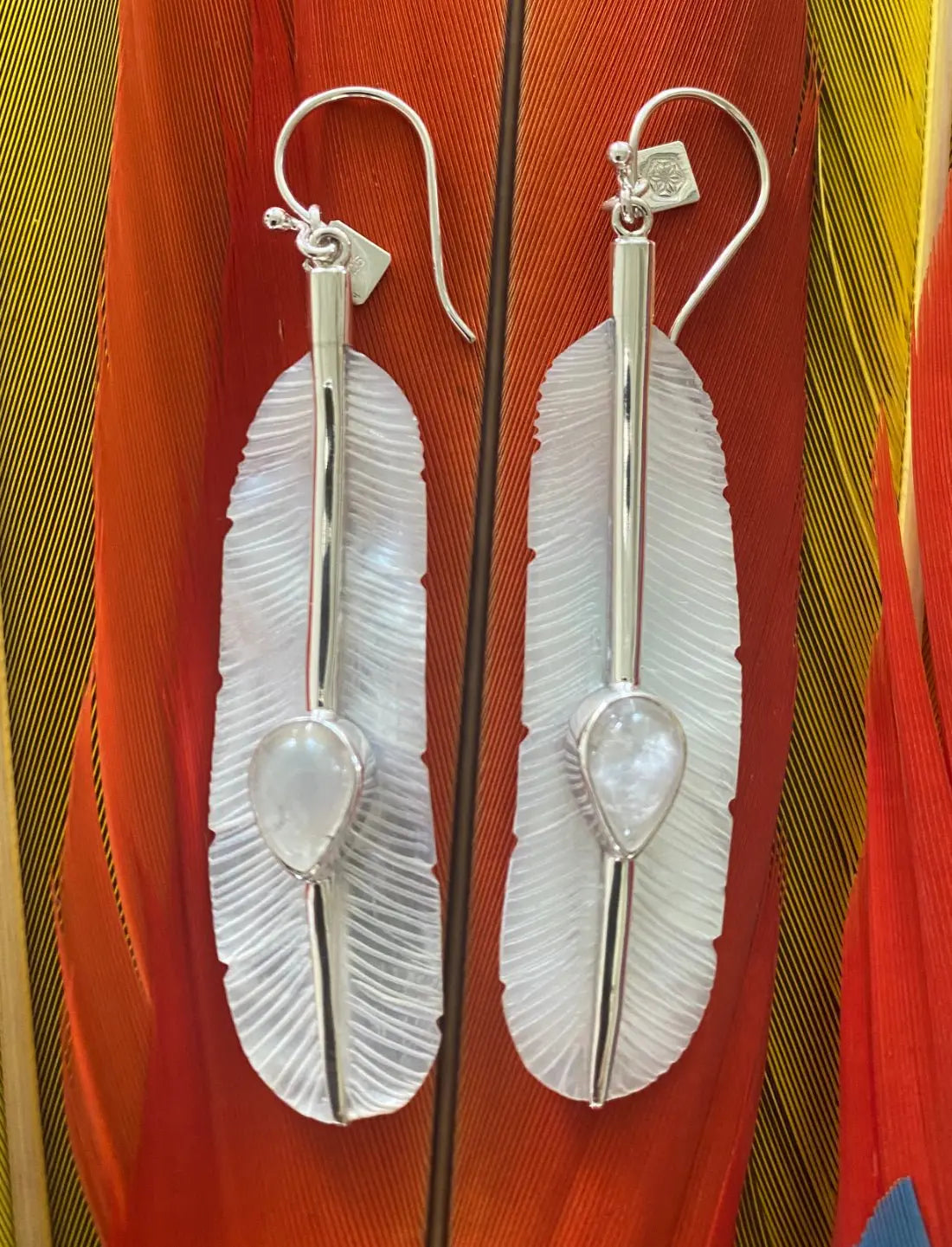 Feather Moonstone Earrings Silver - Earth Wisdom Collection